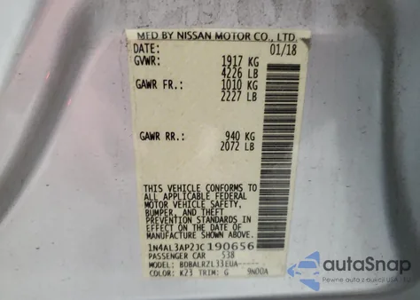 2018 Nissan Altima 2.5 from USA, damaged, VIN 1N4AL3AP2JC190656